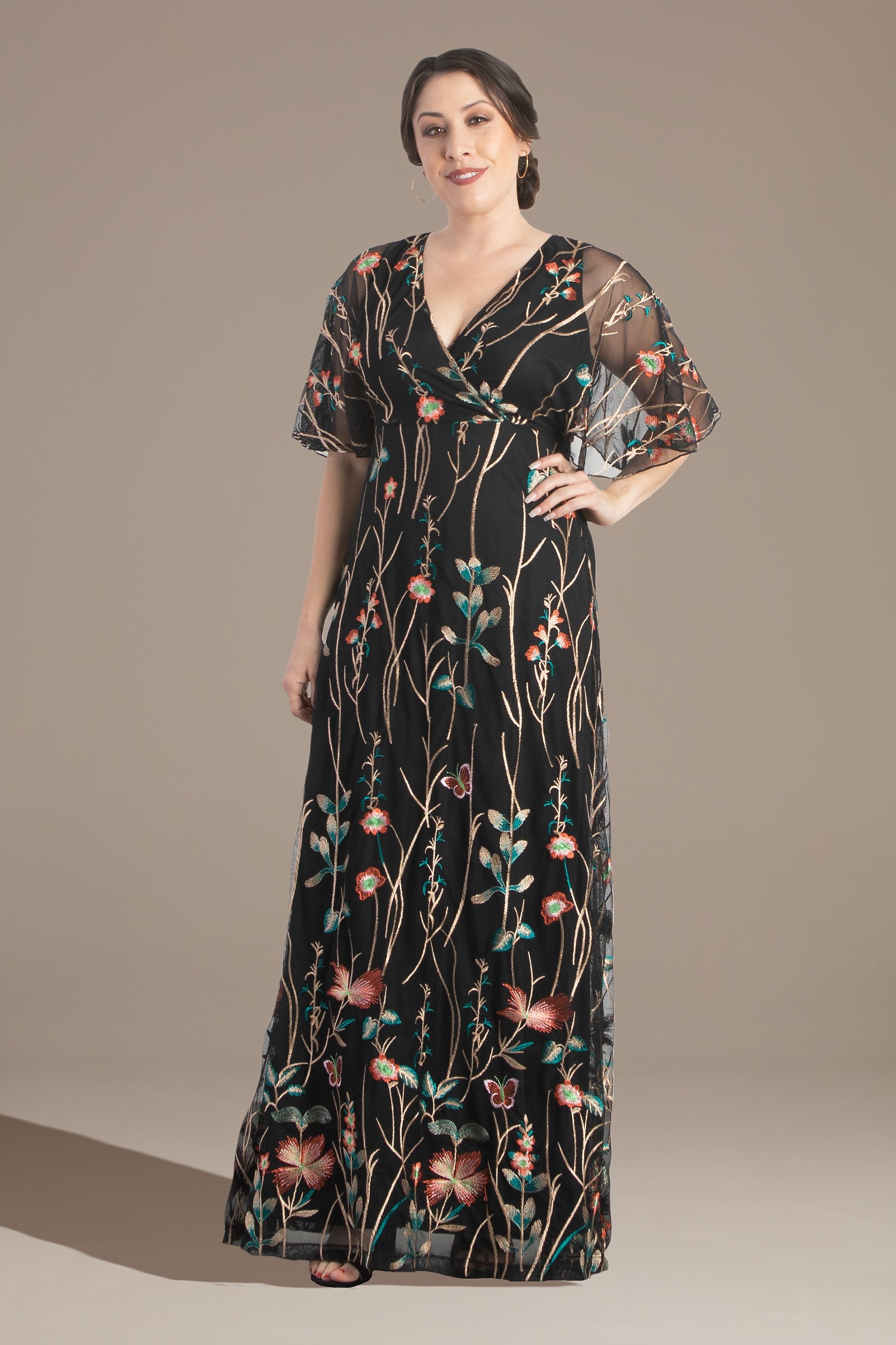 Plus Size Mon Tresor Long Sleeve Lace Evening Gown | David's Bridal