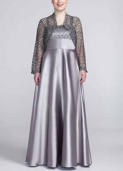 silver bolero jackets for evening dresses Lace and Satin Bolero Jacket Dress