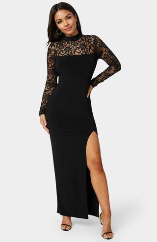 Picture of Mock Neck Lace Bodice Maxi Dress