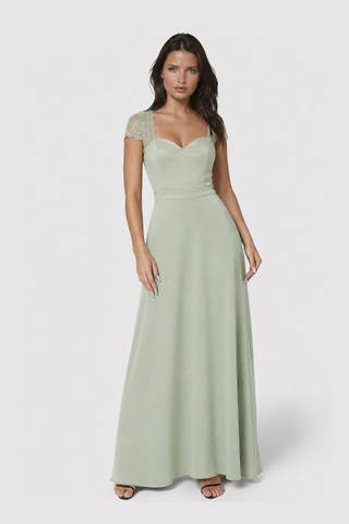 Picture of Cap Sleeve Lace A-Line Dress with Slit