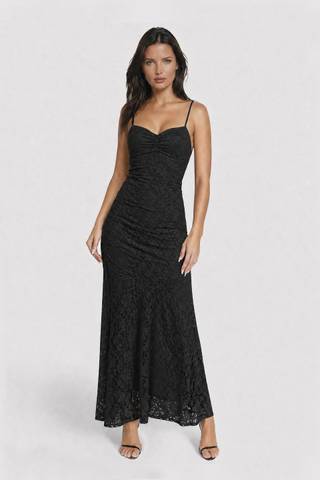View Bebe Strapless Drop Waist Lace Midi Dress in all available color and sizes Picture of Strapless Drop Waist Lace Midi Dress