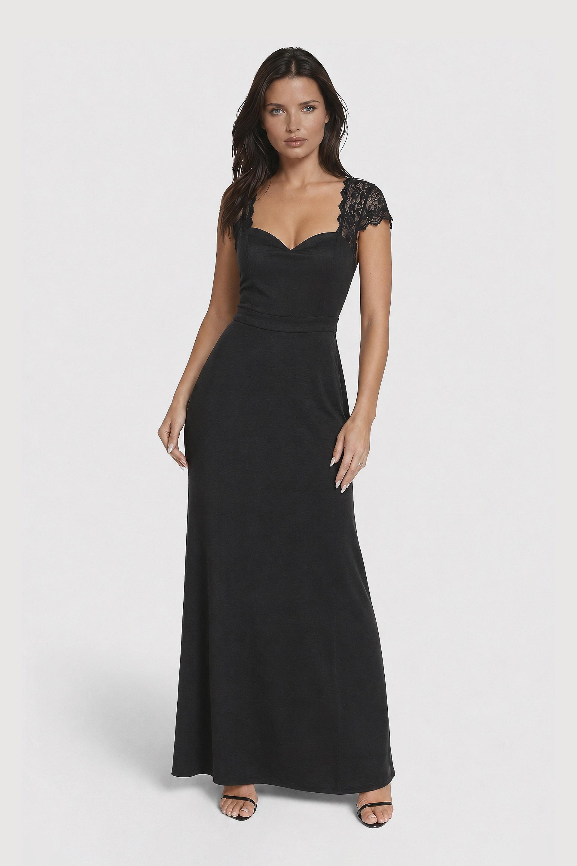 Picture of Cap Sleeve Lace A-Line Dress with Slit