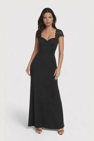 Picture of Cap Sleeve Lace A-Line Dress with Slit