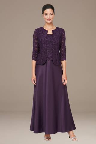 Picture of Sleeveless Lace and Satin A-Line Dress with Jacket