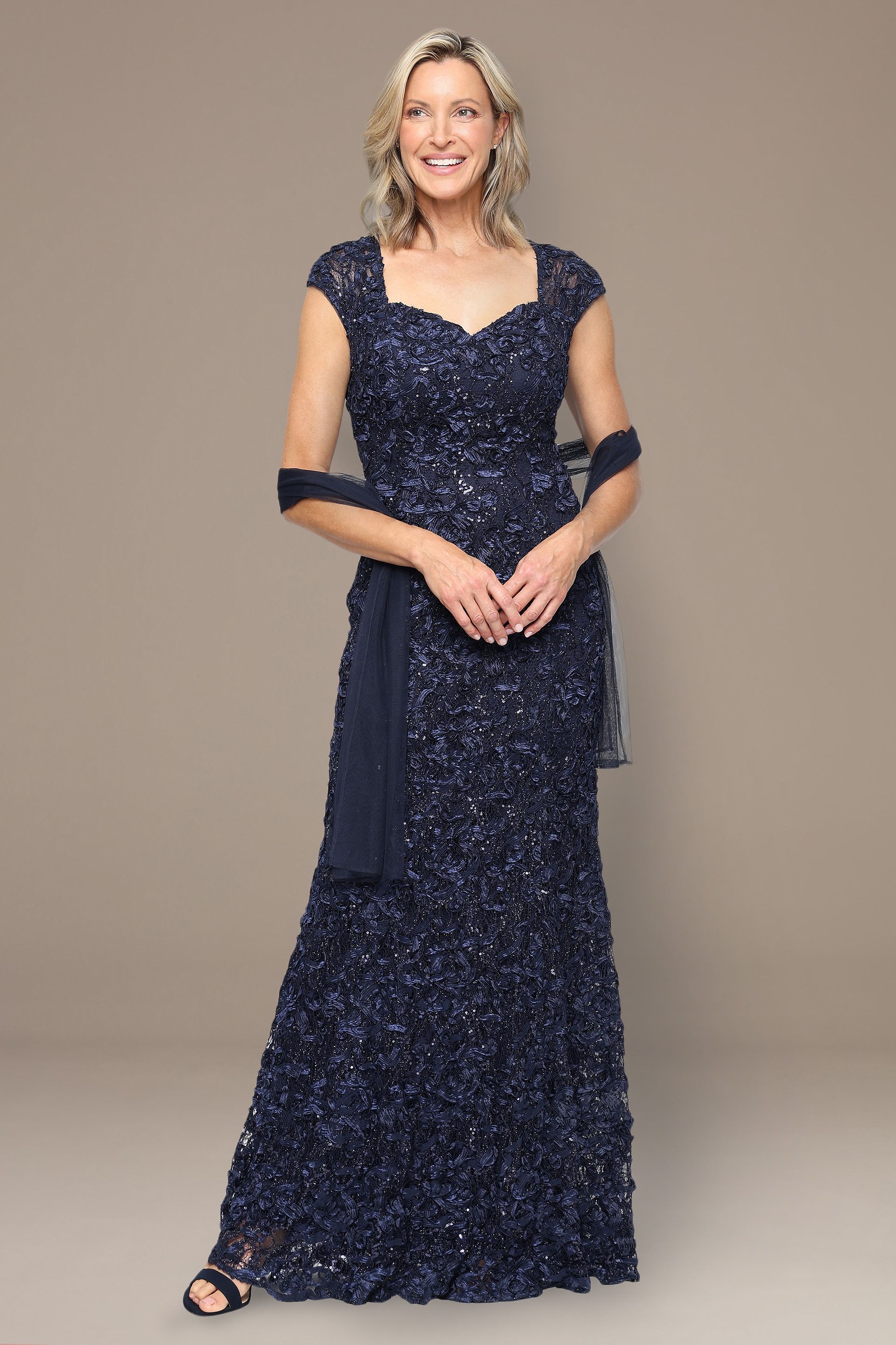 Picture of Long Soutache Sweetheart Neck Dress With Shawl