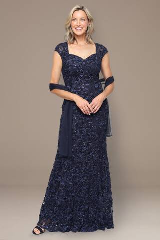 Picture of Long Soutache Sweetheart Neck Dress With Shawl