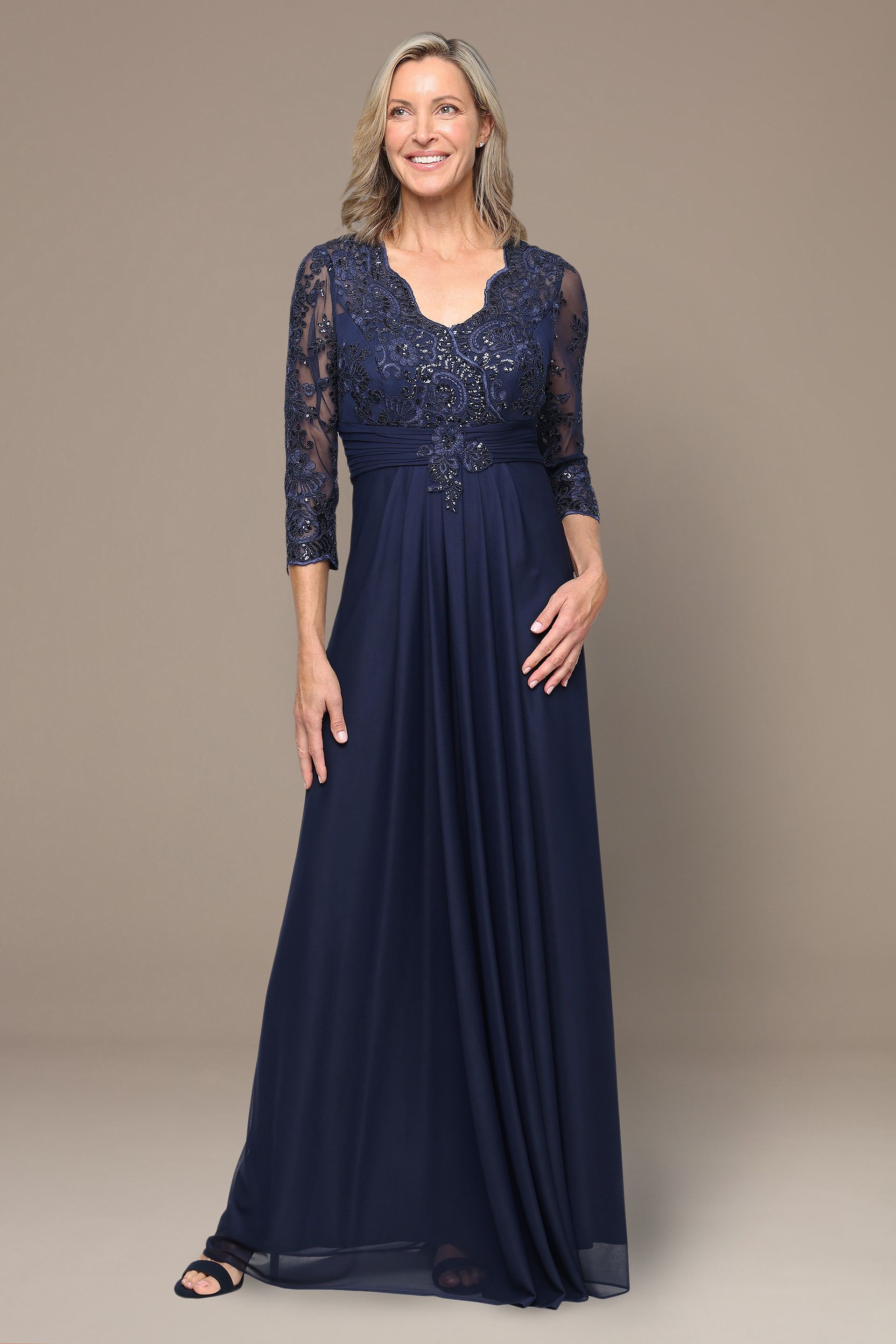Picture of Empire Dress with 3/4 Sleeves with Scallop Detail