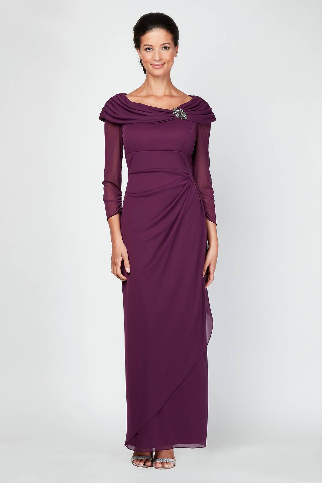 portrait collar a line dress J215012 Mikado MOB Dress with Portrait Neckline