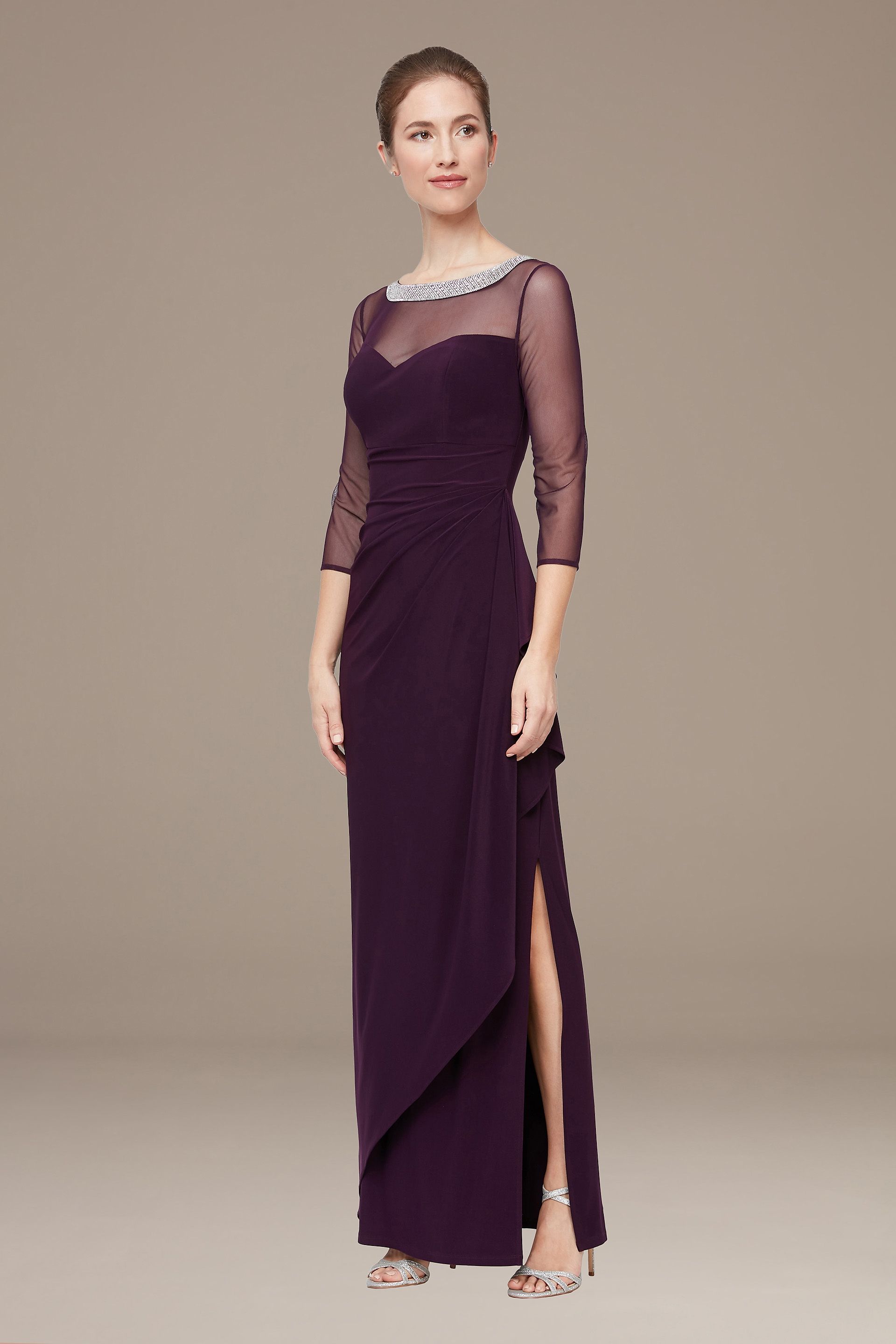 Picture of Embellished Illusion Dress with Side Ruching
