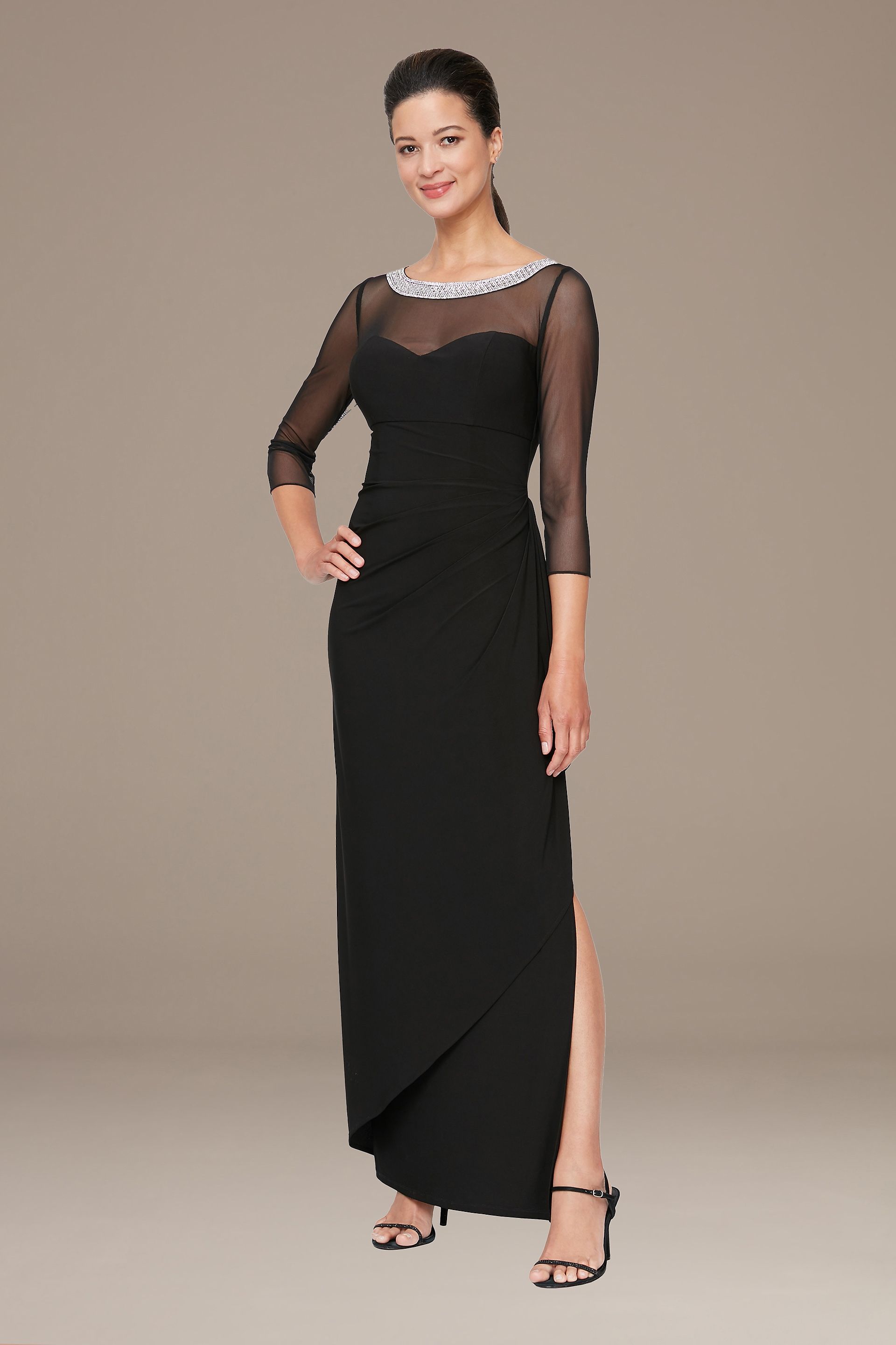 Picture of Embellished Illusion Dress with Side Ruching