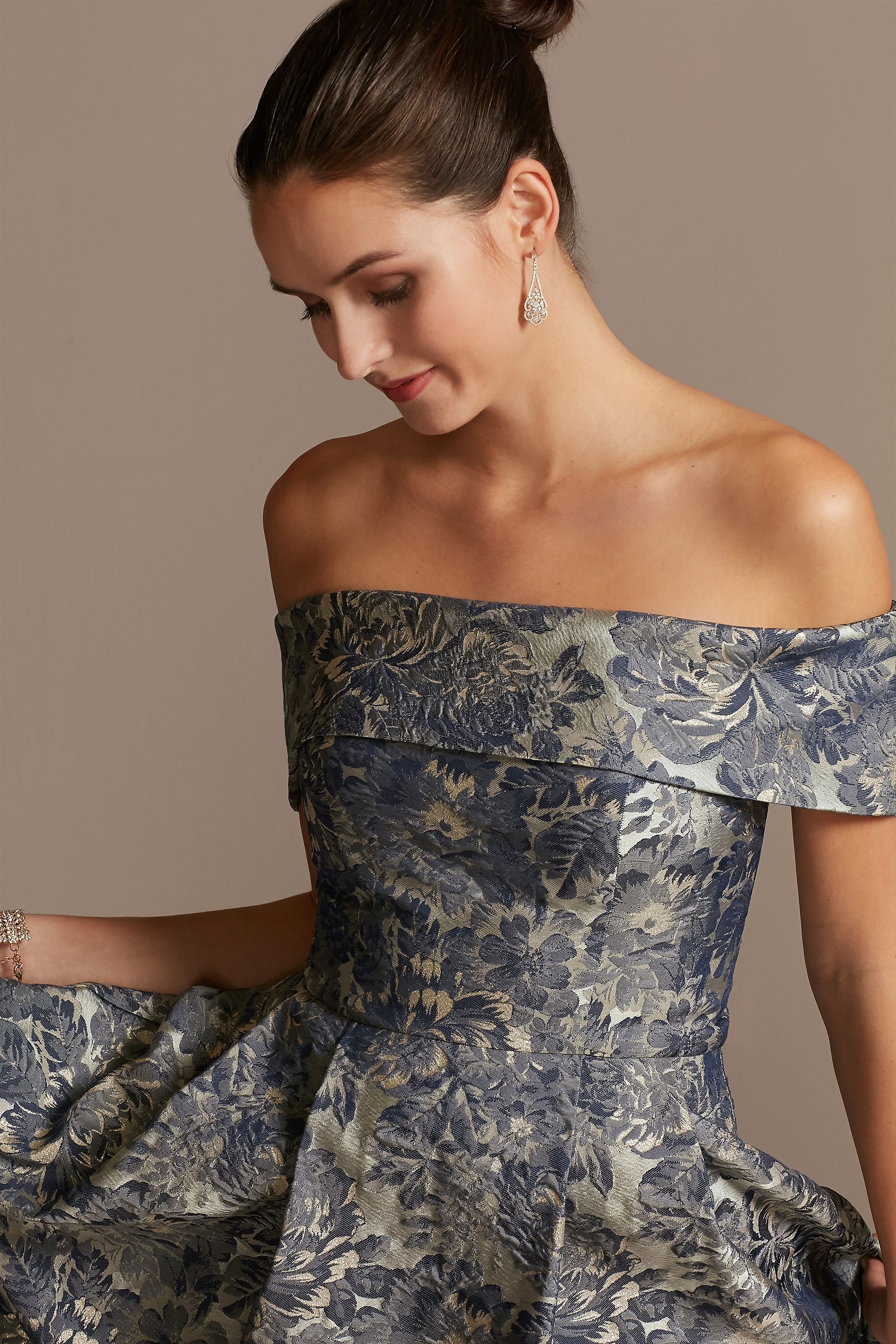 Off the Shoulder Fold Floral Jacquard Gown | David's Bridal