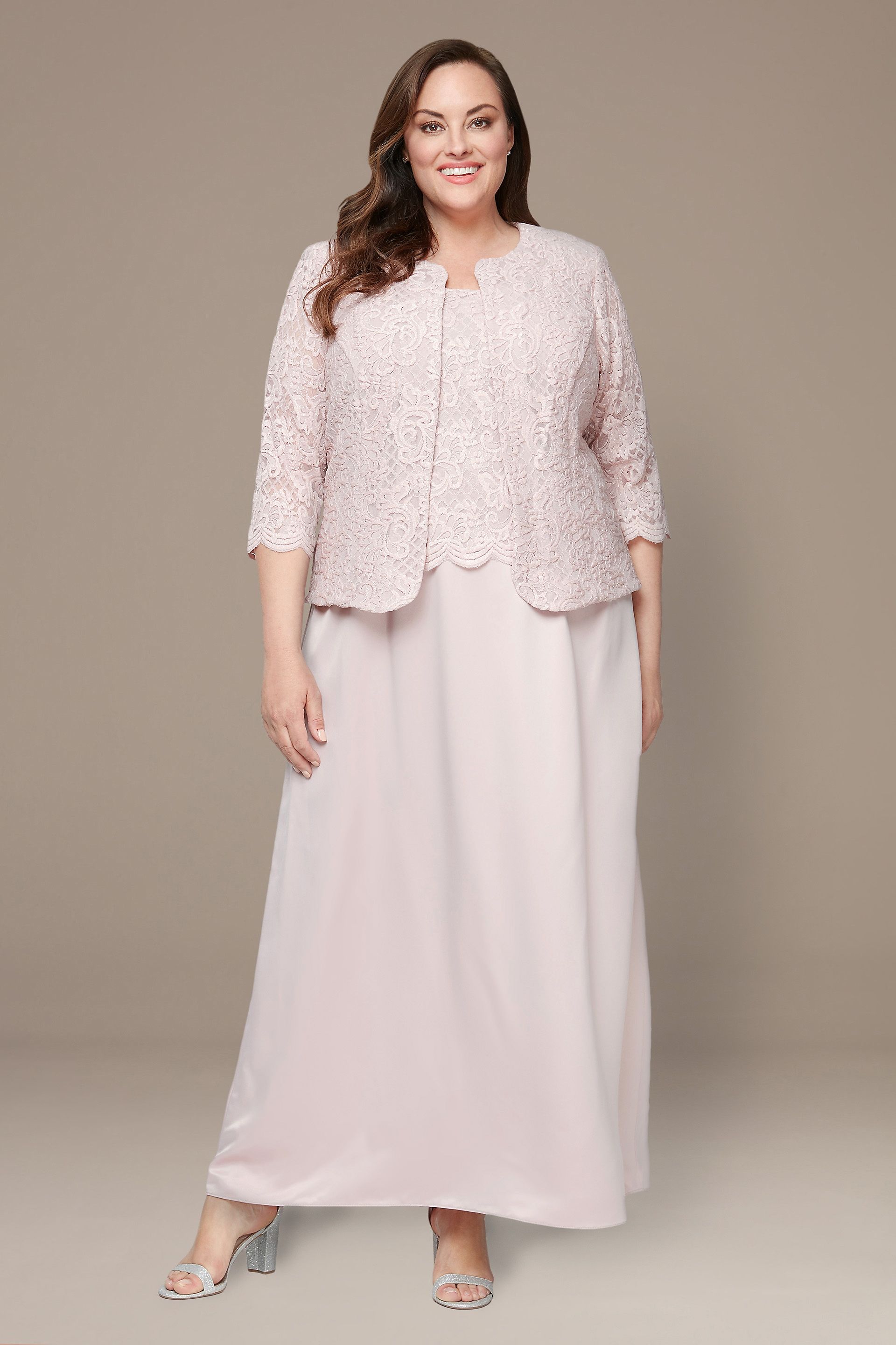 Picture of Scalloped Glitter Lace Satin Skirt plus Size Dress