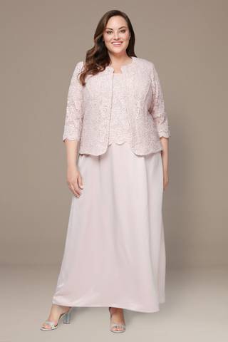 Picture of Scalloped Glitter Lace Satin Skirt plus Size Dress