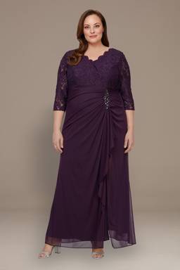 alex evenings empire waist dress Alex Evenings Lace & Jersey Empire Gown Navy / 16