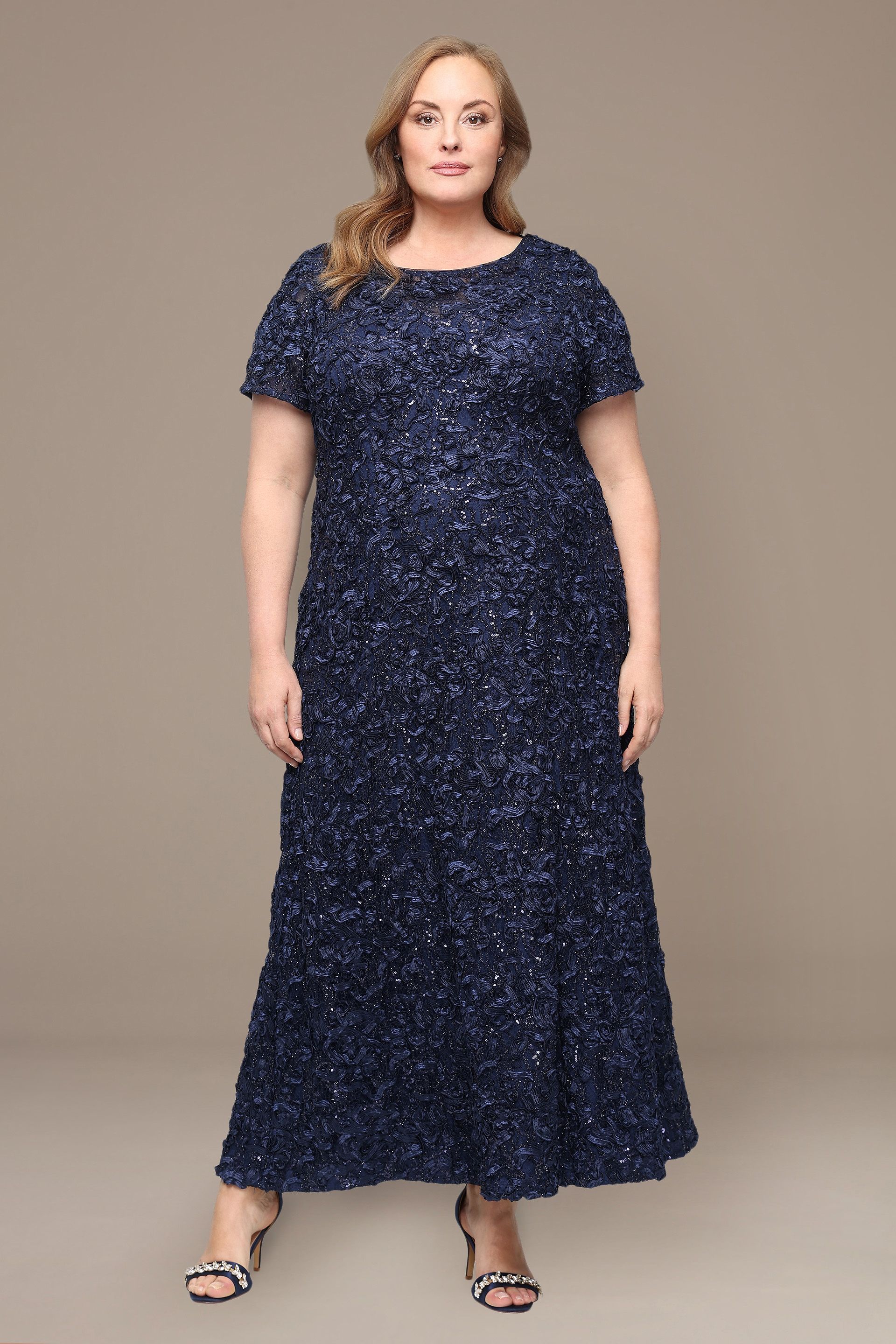 Picture of Rosette A-Line Gown with Sequins and Short Sleeves