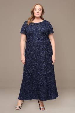 alex evenings rosette a line dress Rosette Lace Cap Sleeve A-Line Gown