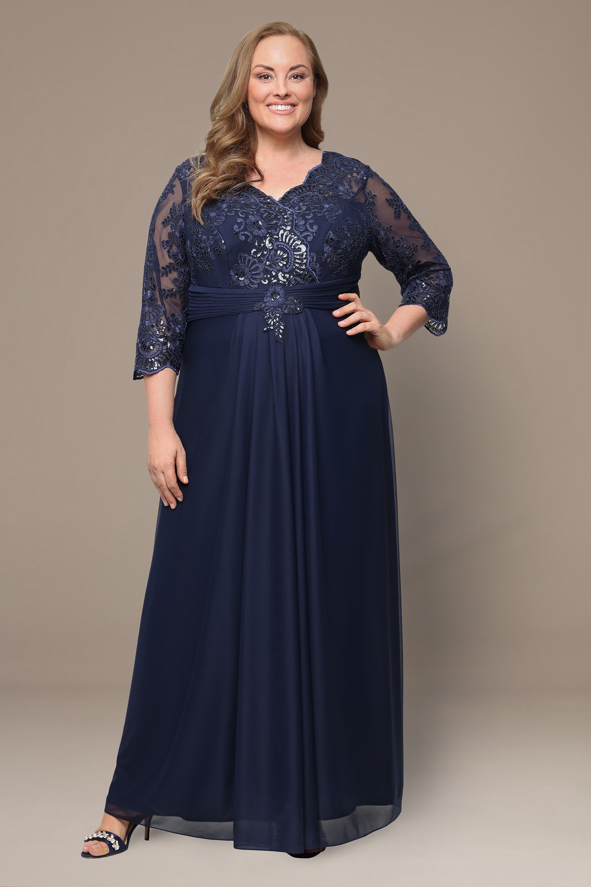 Picture of Empire Dress with 3/4 Sleeves with Scallop Detail
