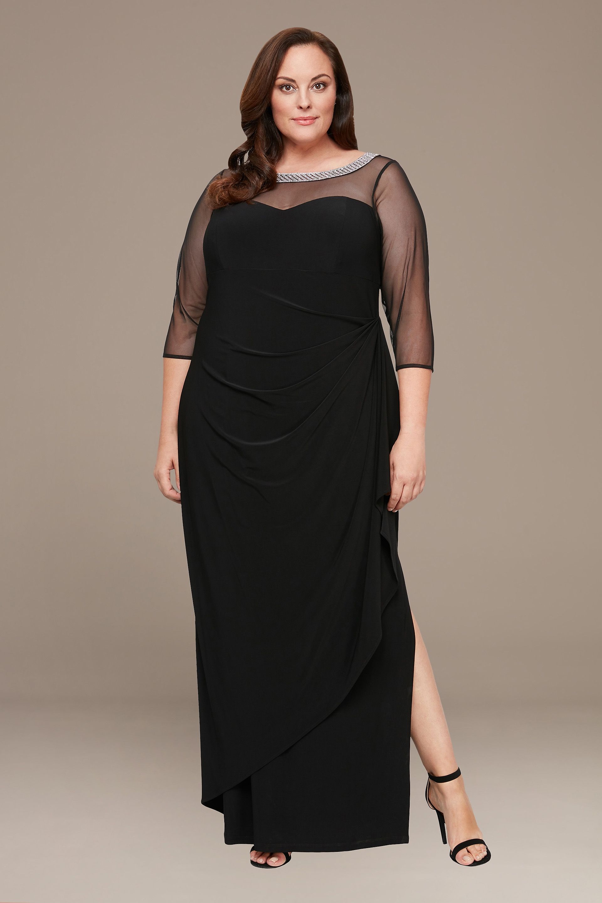 Picture of Plus Embellished Illusion Dress with Side Ruching