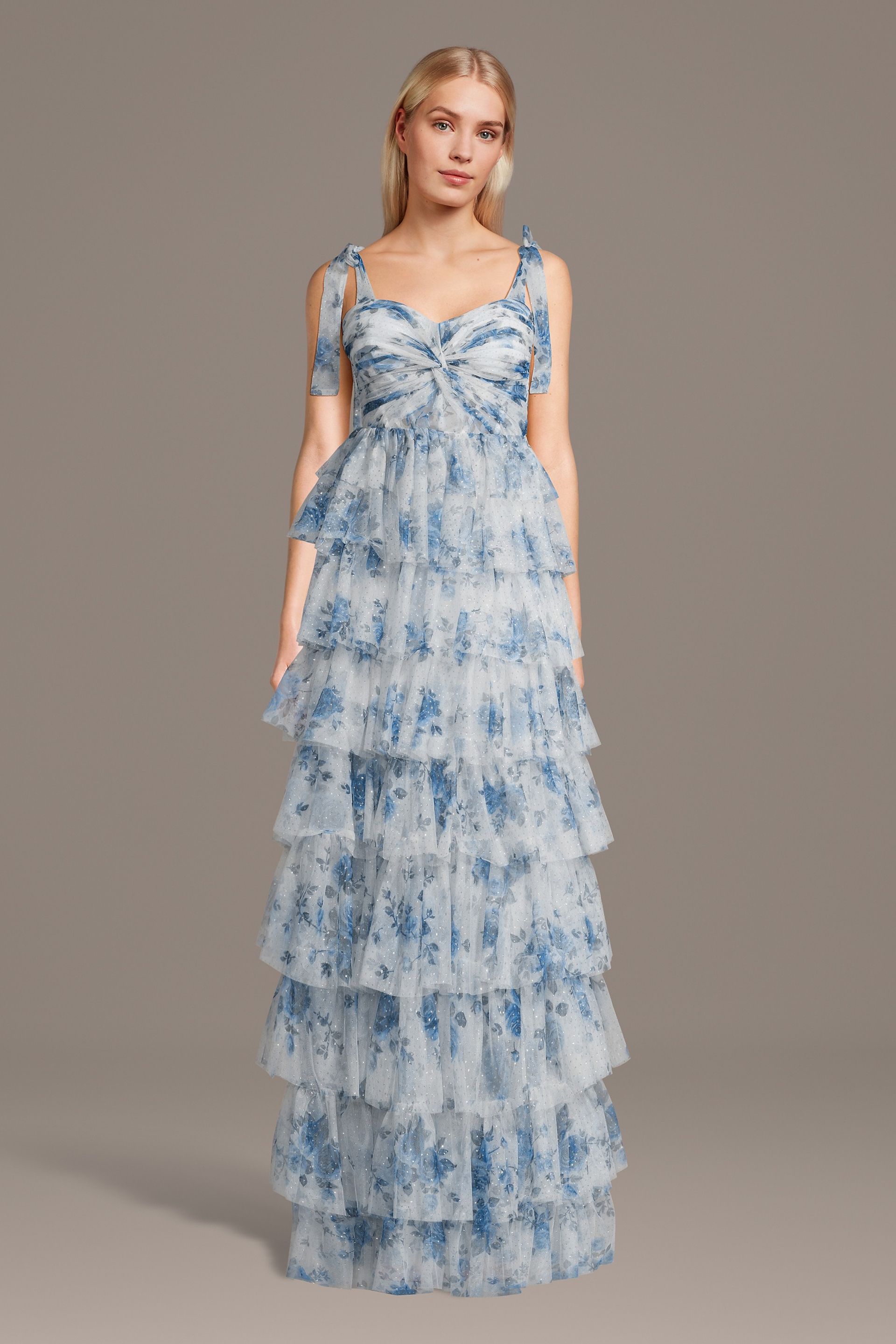 Picture of Glittering Floral Print Tiered Ball Gown