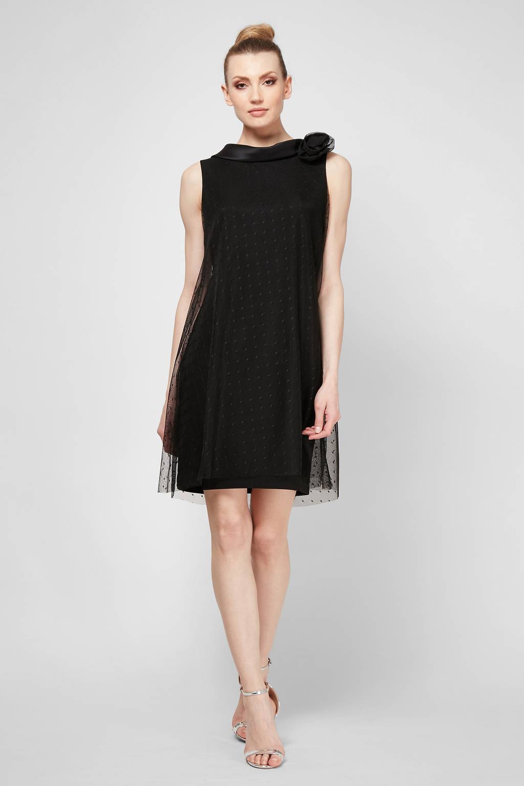 mesh overlay high neck dress LONG SLEEVE MESH OVERLAY DRESS