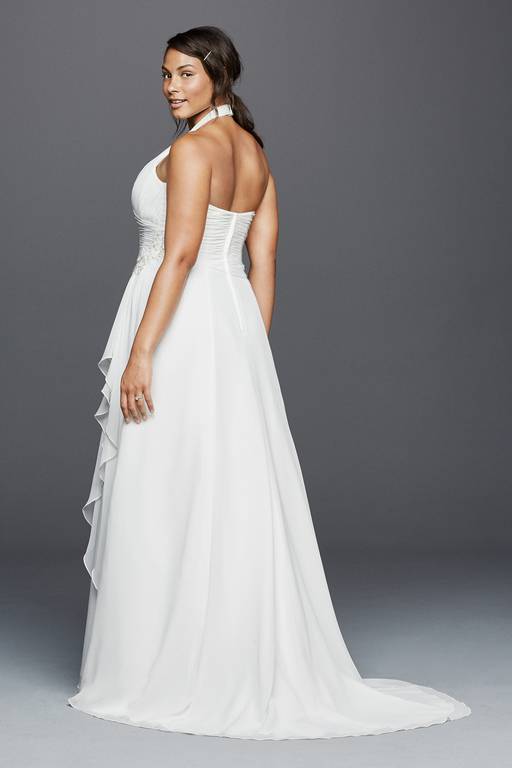 halter neck wedding dress plus size Gown you can order them in any size and color Halter Crinkle Chiffon Plus Size