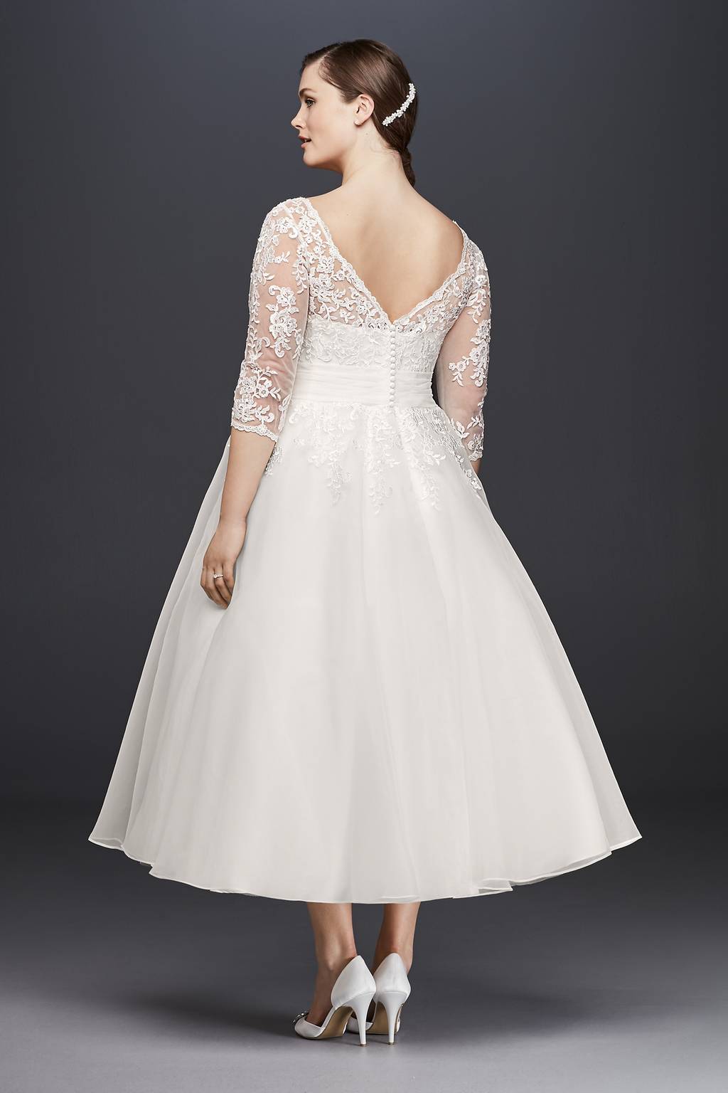 plus size lace tea length wedding dresses Tea-Length Tulle Plus Size Wedding Dress