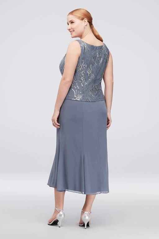 plus size tea length cocktail dresses Ever-Pretty Inclusive Plus Size Glitter V-Neck Flutter Sleeve Midi Cocktail Dress