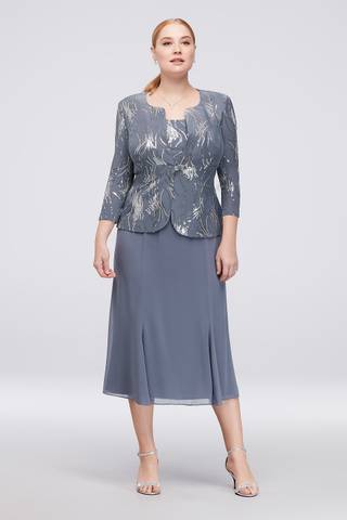 Picture of Sequin Burst Plus Size Tea-Length Dress and Jacket