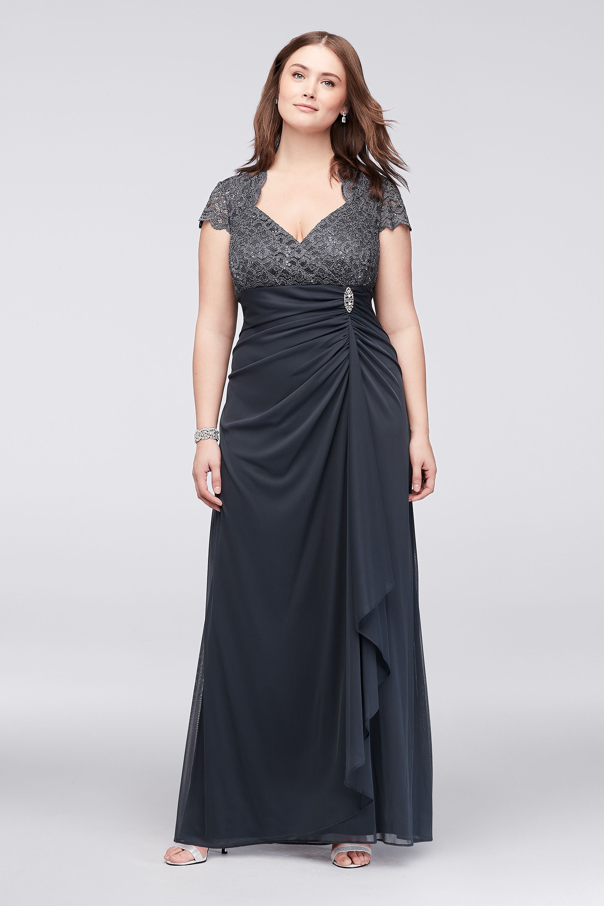 Picture of Gathered Jersey Dress with Scalloped Lace Bodice