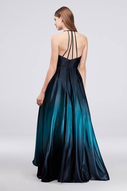 blue ombre high low dress Primavera 3922 Ombre Sequin Long Prom Dress
