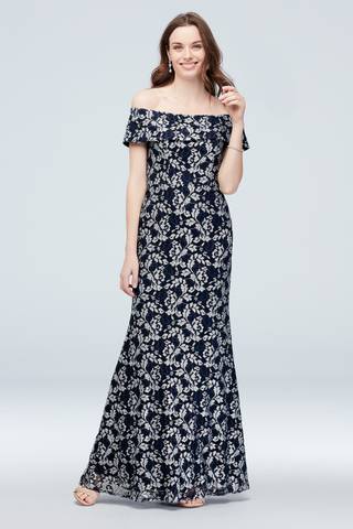 Picture of Off the Shoulder Popover Metallic Lace Gown