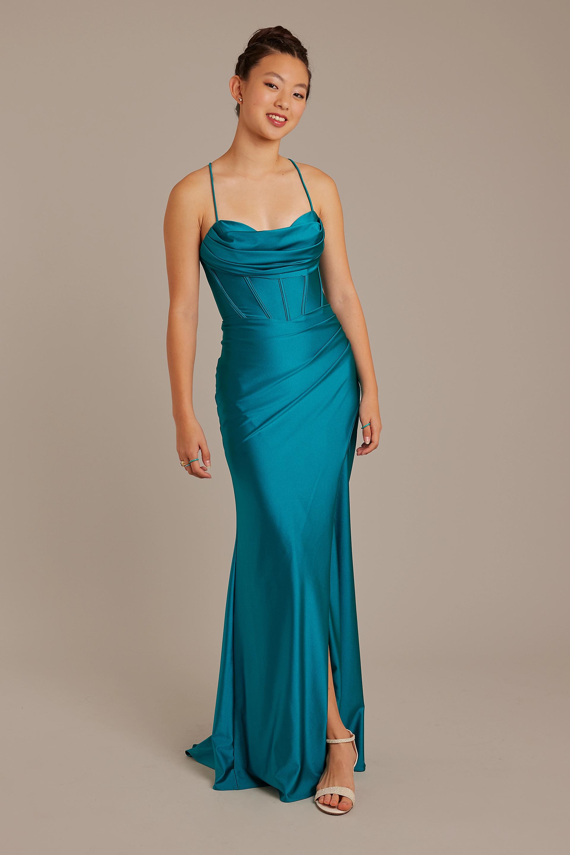 Picture of Stretch Satin Cowl Corset Sheath Dress