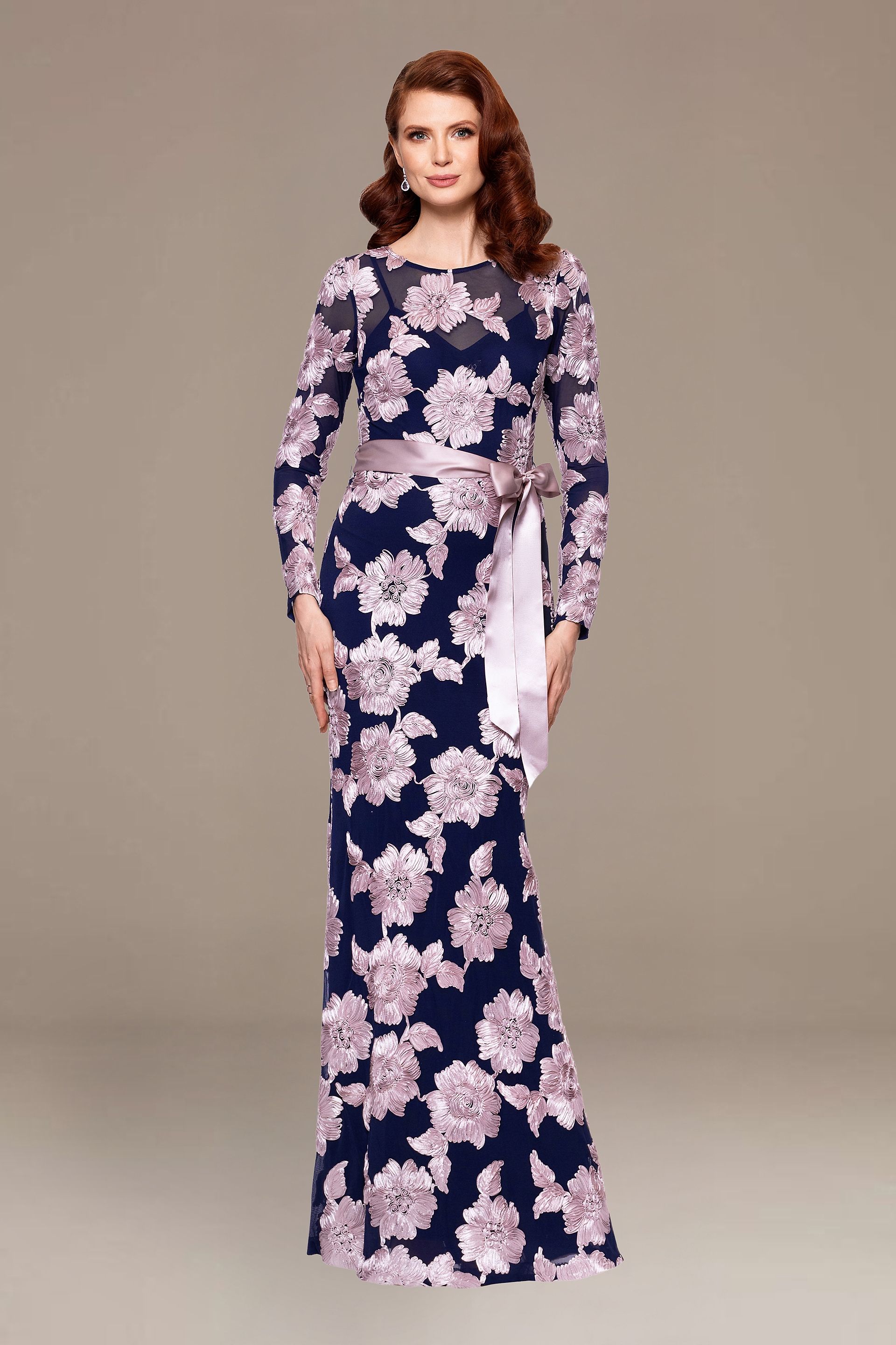 Picture of Long-Sleeve Floral Mesh Sheath Dress