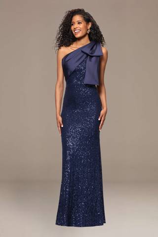 Picture of Sequin One-Shoulder Gown with Satin Bow