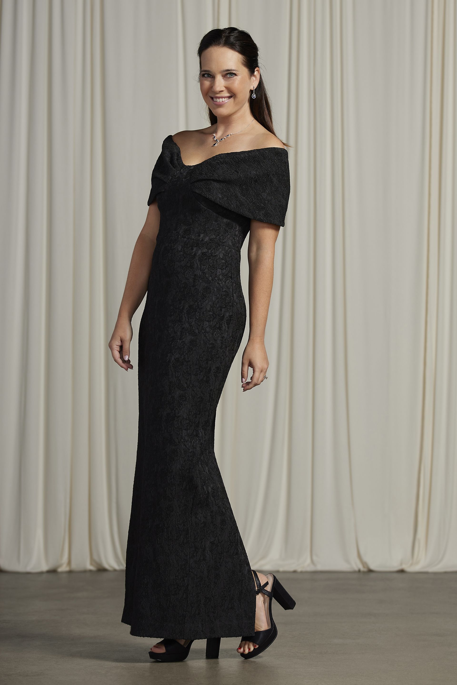 Picture of Off-the-Shoulder Jacquard Stretch Lace Gown