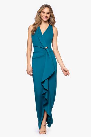 Picture of Crepe V-Neck Sheath Dress with Side Cascade