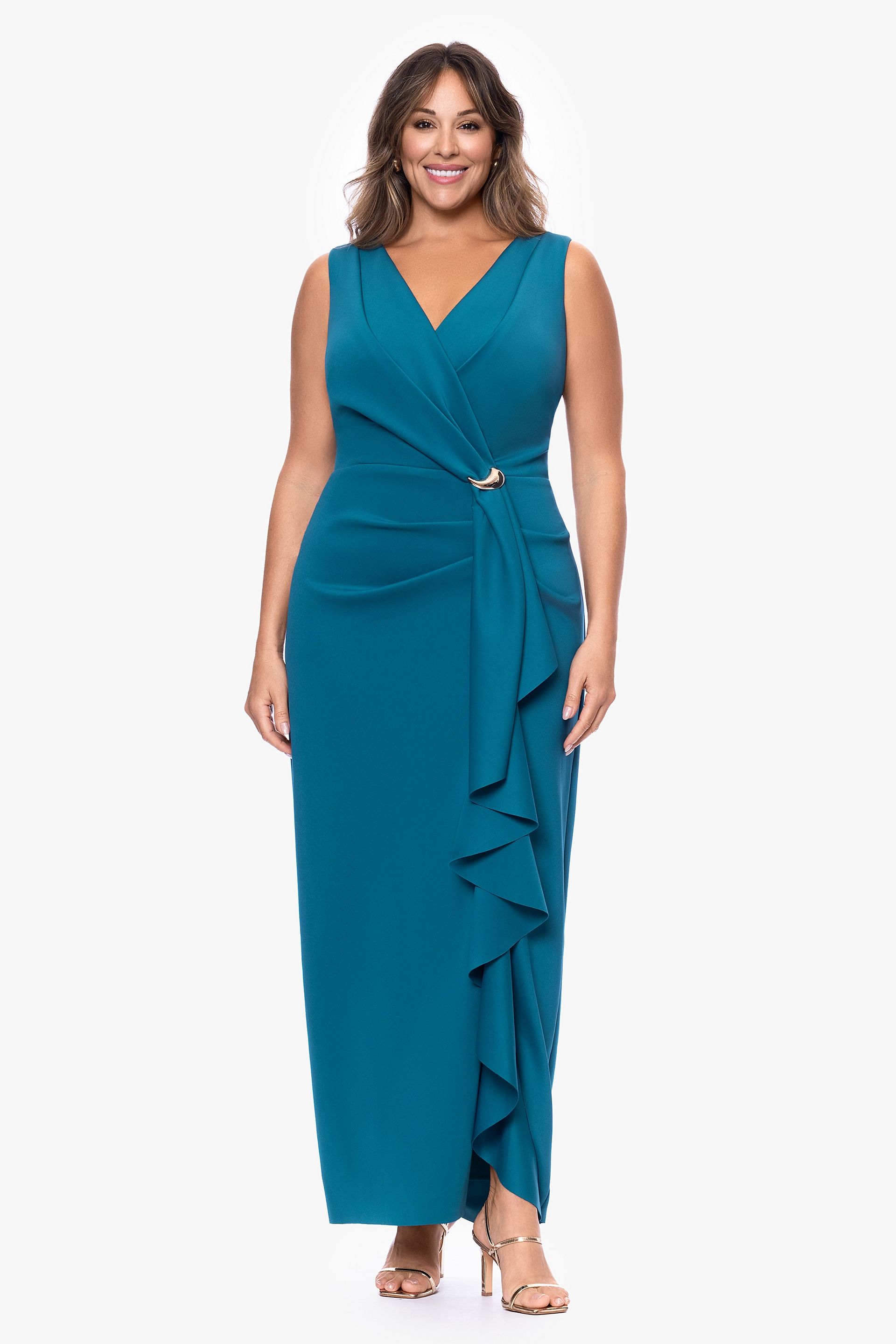 Picture of Crepe V-Neck Sheath Dress with Side Cascade