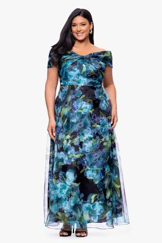 Picture of Twist Front Off-the-Shoulder Floral Organza A-Line