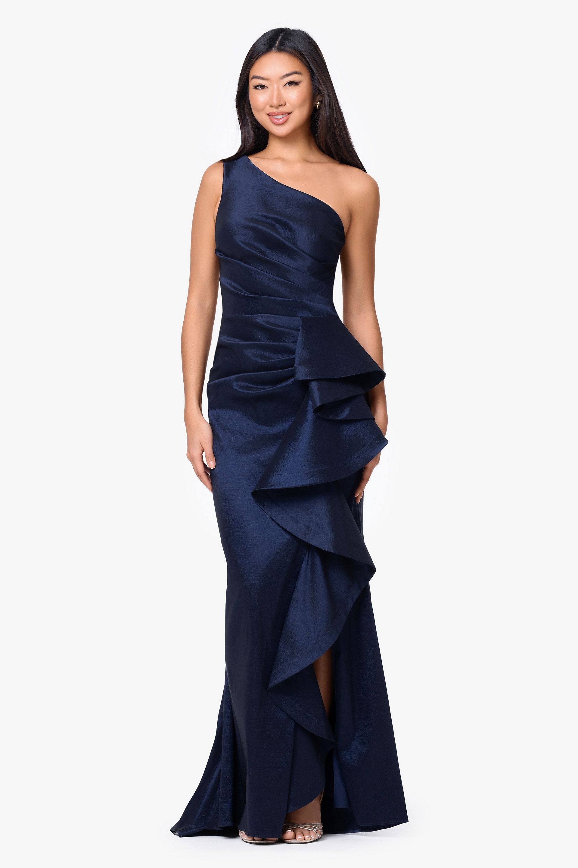 Picture of One-Shoulder Taffeta Ruffle Sheath Dress