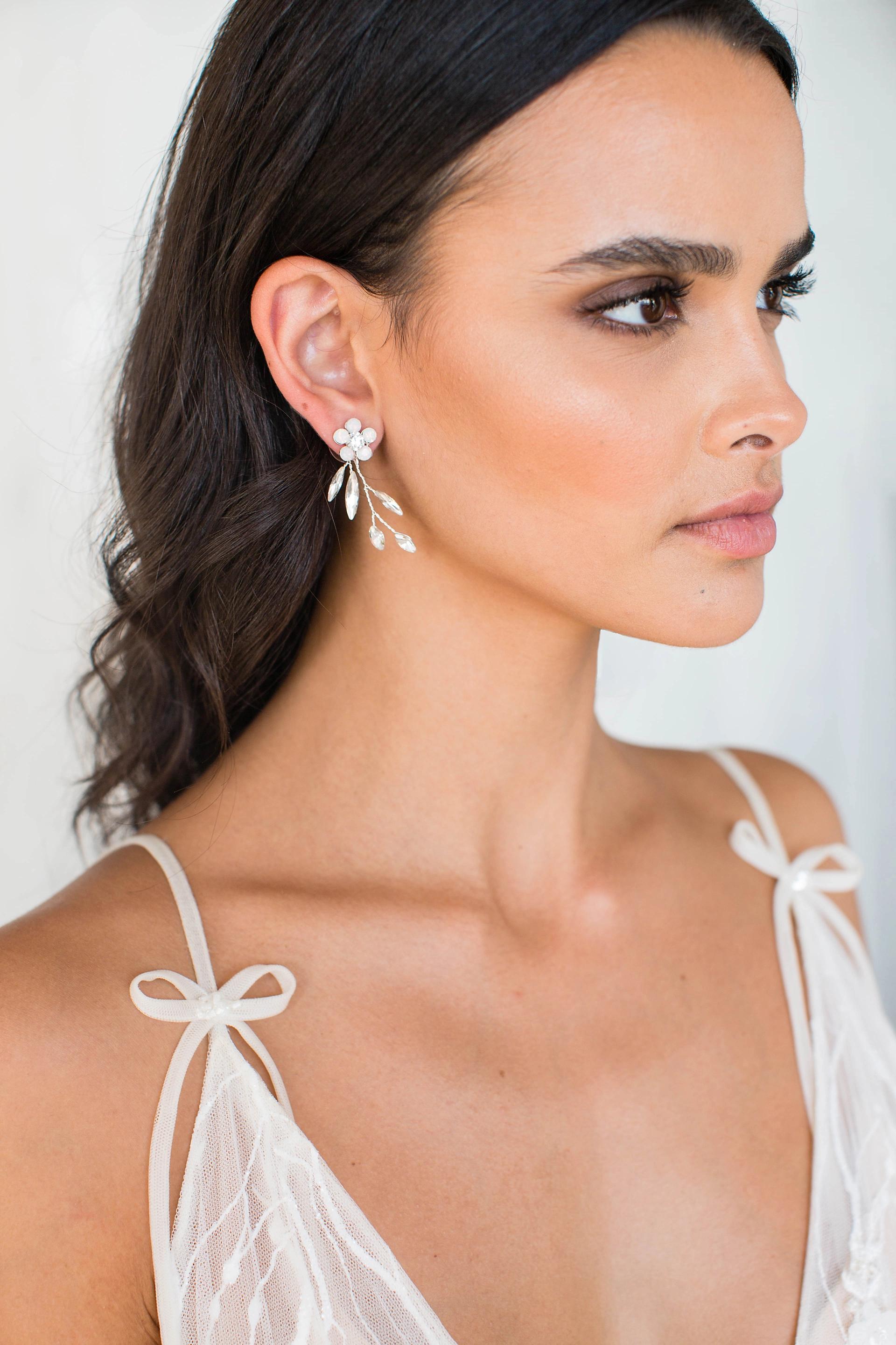 Picture of Opal, Swarovski and Sterling Floral Spray Earrings
