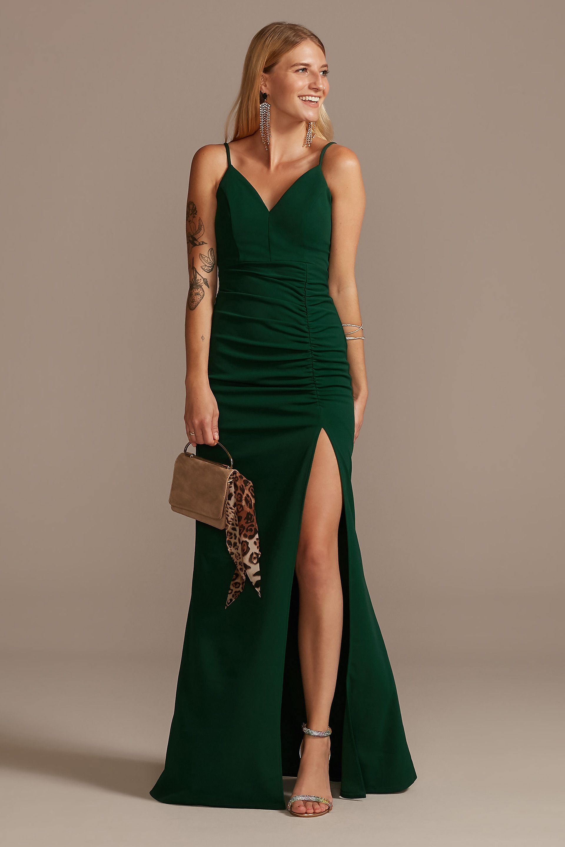 Picture of Crepe Spaghetti Strap Gown with Ruching