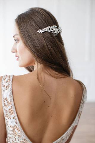 View Brides and Hairpins Marquise Crystal and Freshwater Pearl Halo Comb in all available color and sizes Picture of Marquise Crystal and Freshwater Pearl Halo Comb