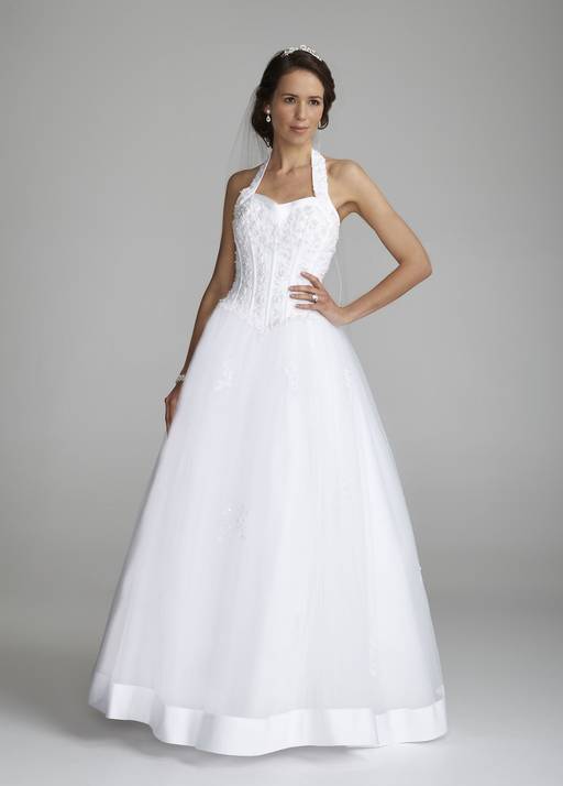 sweetheart halter wedding dress Halter Neck Applique Tulle Wedding Dress adorned with A-Line