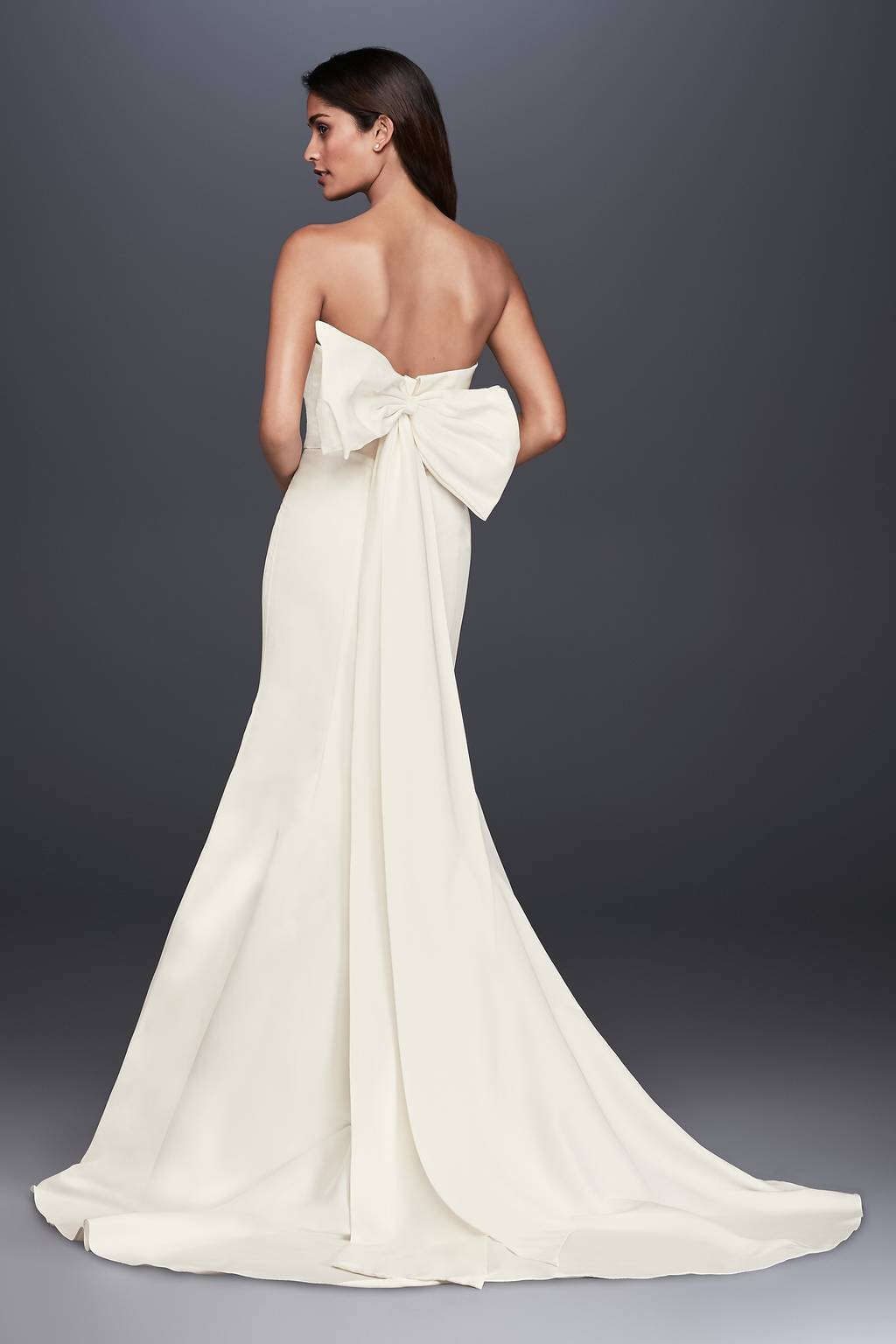 bow wedding dress back Coast Women's Honoured Plunge Neck Structured Satin Bow Back Wedding Dress in Ivory