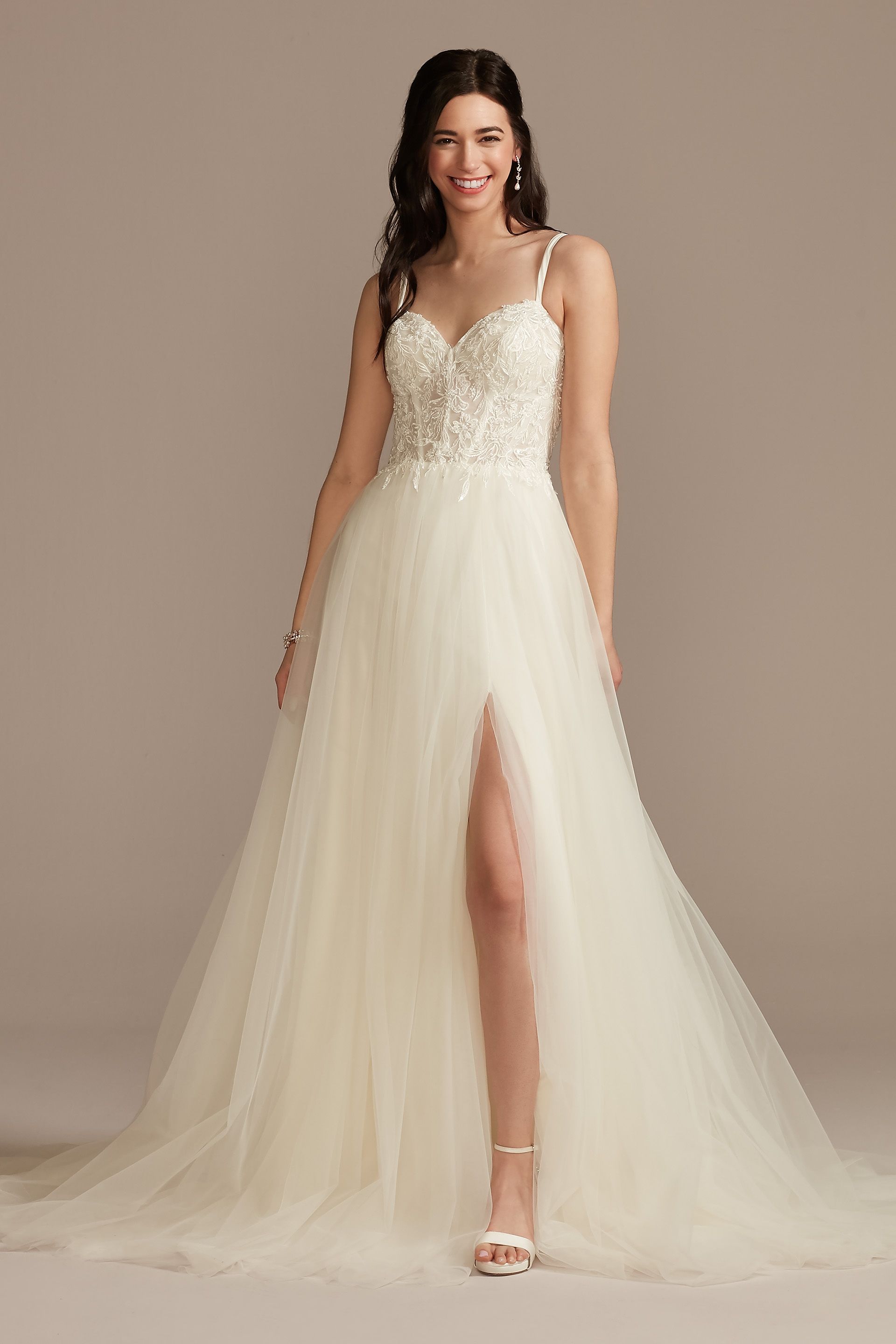 Sheer Boned Bodice Spaghetti Strap Wedding Dress | David