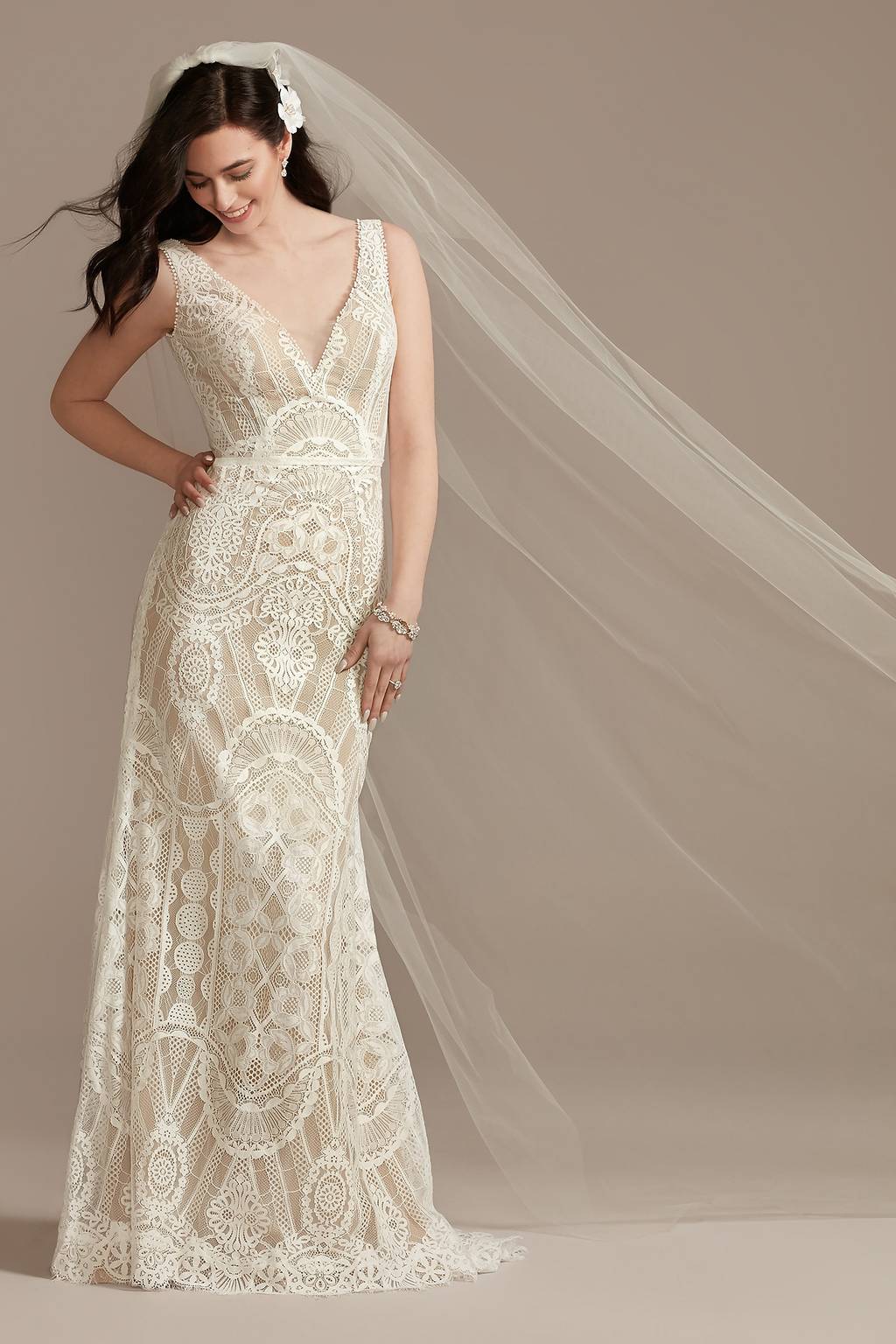 wedding dress geometric lace Geometric Pattern Lace Mermaid Boho Wedding Dress