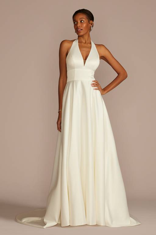 david's bridal halter top bridesmaid dress David's Bridal Beaded A-Line Wedding Dress