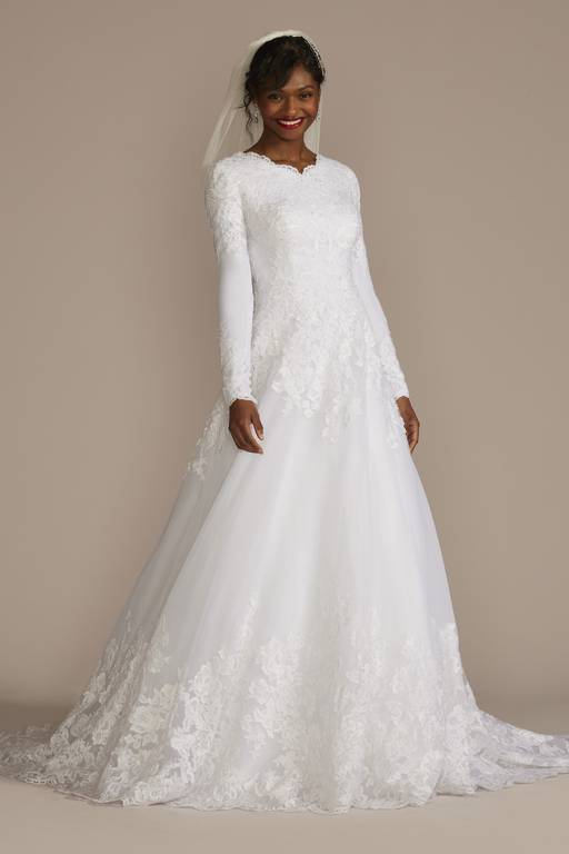 modest wedding dresses with lace Luxury Modest A-Line Bridal Gown with Floral Appliqu and Translucent High Neck Corset, Plus Size Available Size 0