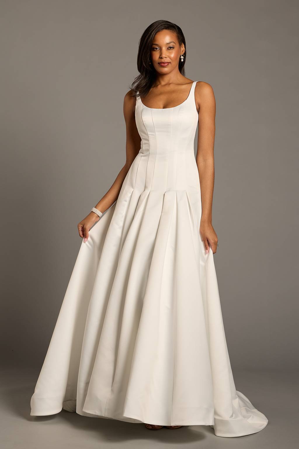 david's bridal drop waist wedding dress Drop Waist Satin A-Line Wedding Dress