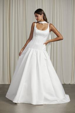 a line tank wedding dress As is Pleated Tulle Lace Waist Type:Nightwear Color:Raw Sienna Timeless meets modern in Odette Light Blue Long